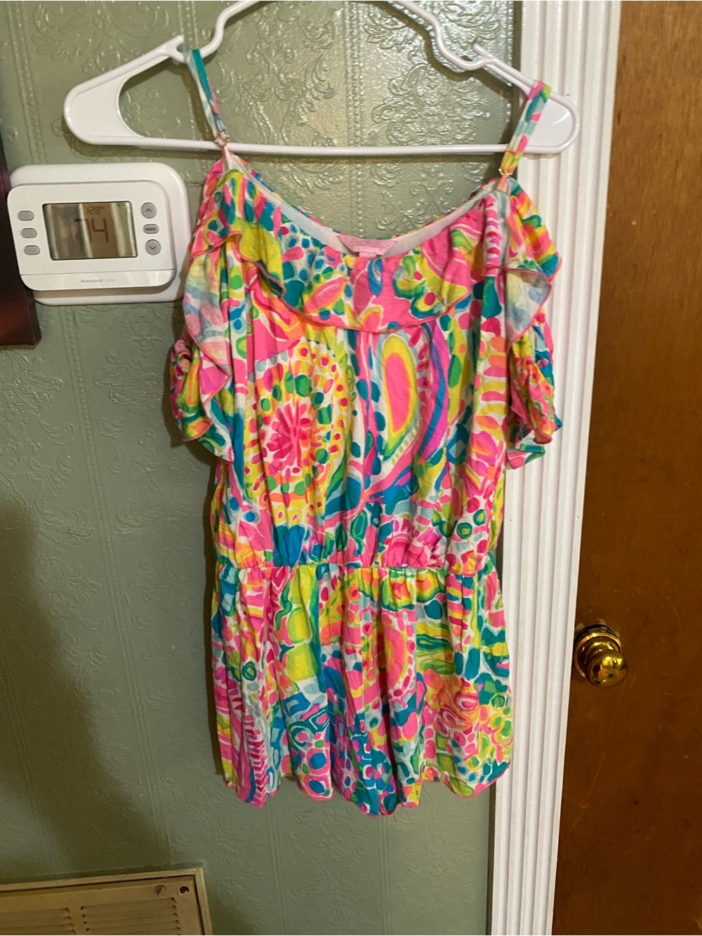 Lilly Pulitzer Neon Pink, Yellow & Blue Cold-Shoulder Dress